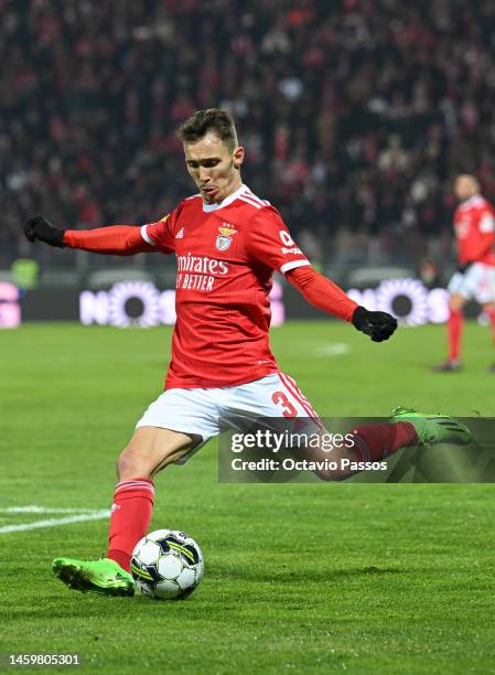 Alex Grimaldo of SL Benfica in action during the Liga Portugal Bwin match between Pacos de Ferreira and SL Benfica at Estadio Capital do Movel on...