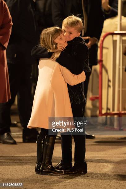 Prince Jacques of Monaco and Princess Gabriella of Monaco attend the Ceremony Of The Sainte-Devote on January 27, 2023 in Monaco, Monaco.