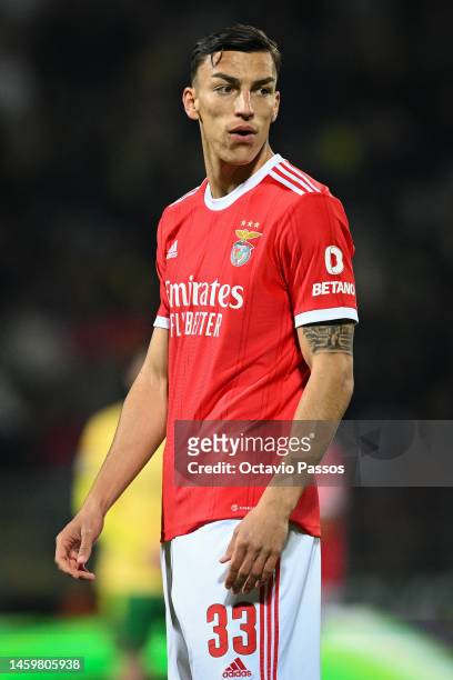 Petar Musa of SL Benfica in action during the Liga Portugal Bwin match between Pacos de Ferreira and SL Benfica at Estadio Capital do Movel on...