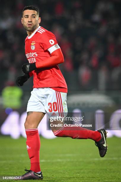 Nicolas Otamendi of SL Benfica in action during the Liga Portugal Bwin match between Pacos de Ferreira and SL Benfica at Estadio Capital do Movel on...