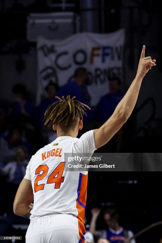 Florida Versus Riley Riley Kugel of the Florida Gators reacts after shooting the ball ...