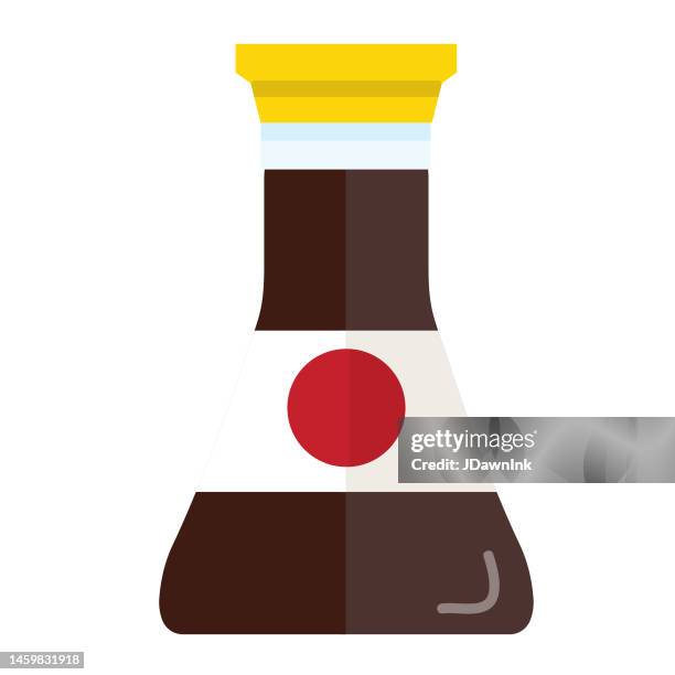 grocery food packaging soy sauce bottle with label colorful icon on white background - soy sauce stock illustrations
