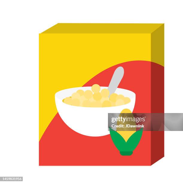 grocery food packaging corn cereal box colorful with label icon on white background - cereal boxes stock illustrations