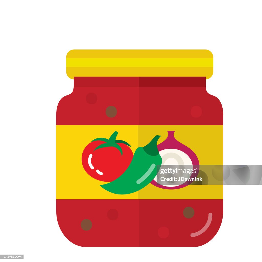 Grocery food packaging colorful salsa jar with label icon on white background
