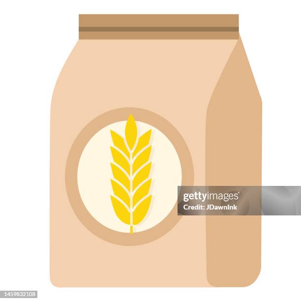 grocery food packaging colorful bag of flour with label icon on white background - flour stock illustrations