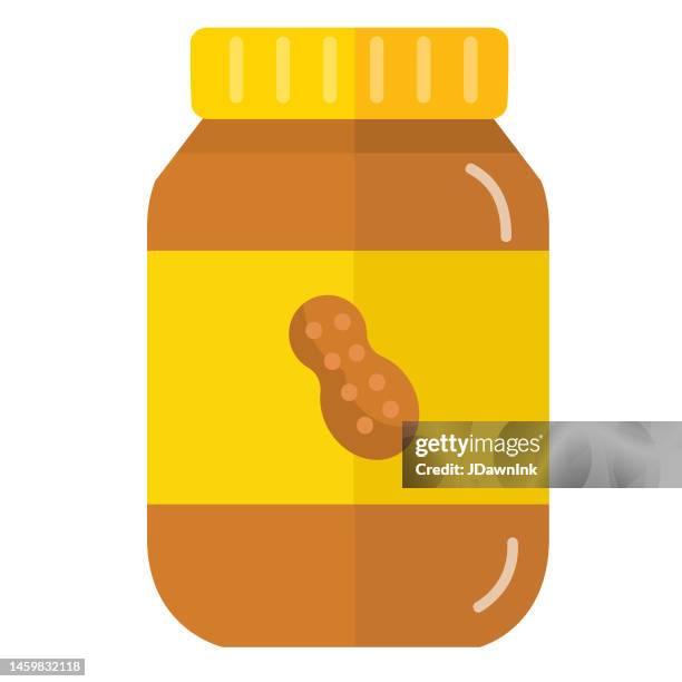 stockillustraties, clipart, cartoons en iconen met grocery food packaging colorful peanut butter jar with label icon on white background - pindakaas