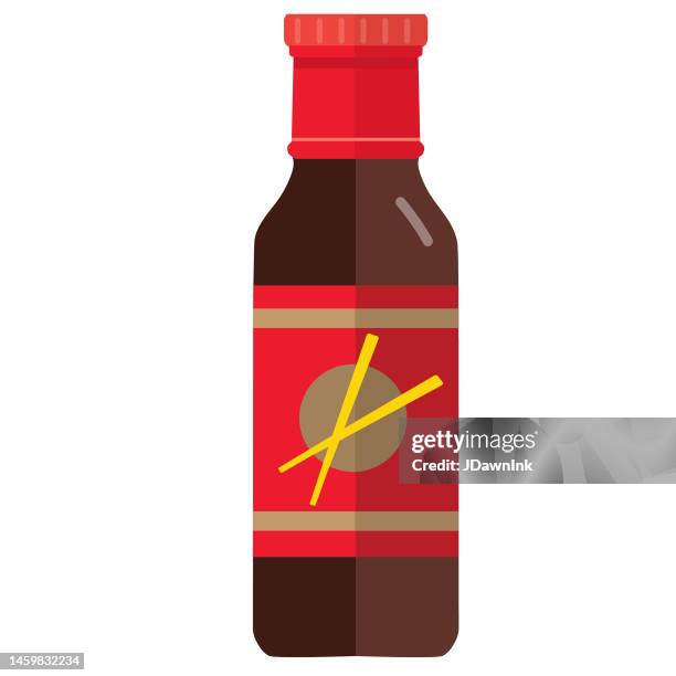 ilustrações de stock, clip art, desenhos animados e ícones de grocery food packaging colorful hoisin sauce with label icon on white background - molho hoisin