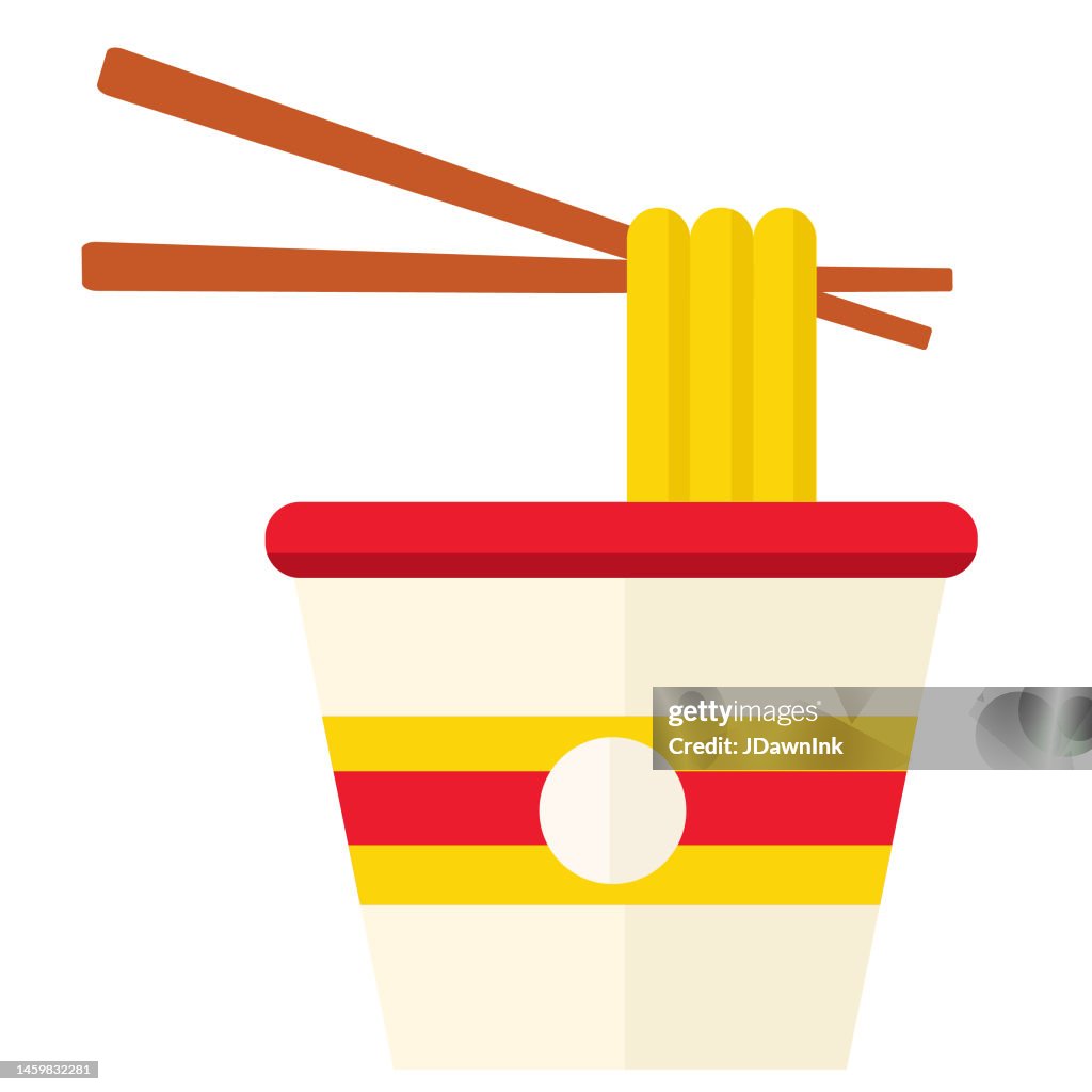 Grocery food packaging colorful instant noodles icon on white background