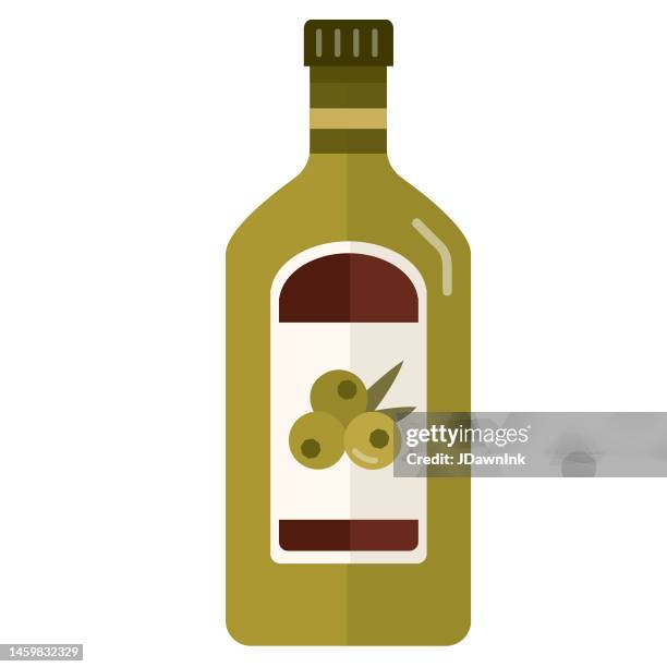 grocery food packaging colorful olive oil bottle icon on white background - olive oil stock illustrations