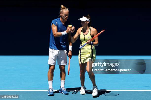 Rafael Matos and Luisa Stefani of Brazil react in the Mixed Doubles Final against Santa Mirza and Rohan Bopanna of India during day 12 of the 2023...