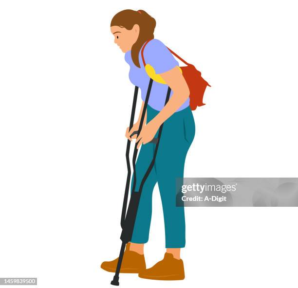 girl on crutches  periwinkle - limping stock illustrations