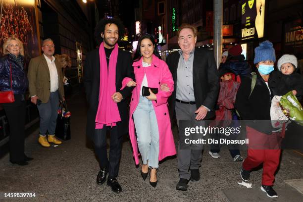 Jordan Dobson, Linedy Genao, and Andrew Lloyd Webber attend the 35th anniversary performance of "The Phantom of the Opera" on Broadway at the...