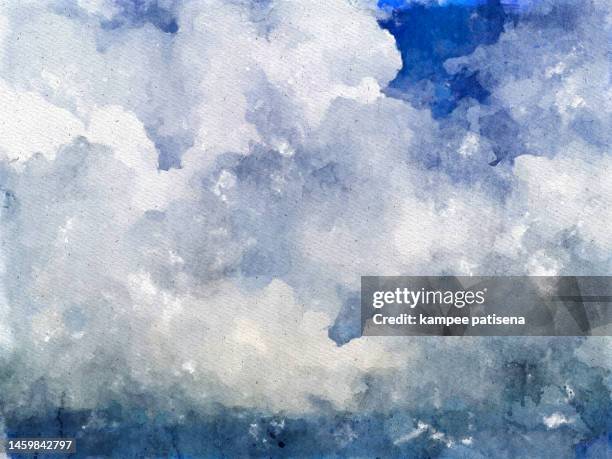 blue sky and clouds watercolor painting background. digital illustrate. - digital techniques ストックフォトと画像