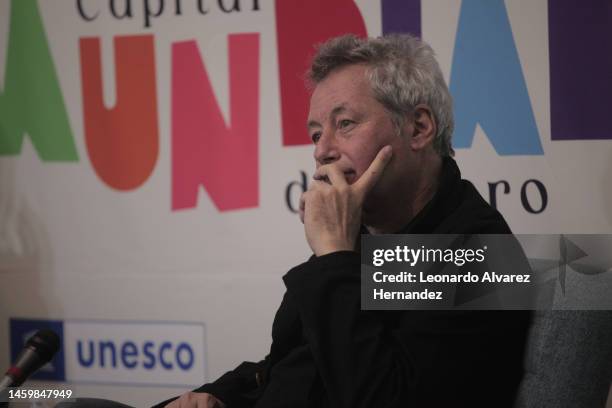 Italian writer Alessandro Baricco takes part in a press conference as part of World Book Capital at Museo del Periodismo y Las Artes Graficas on...