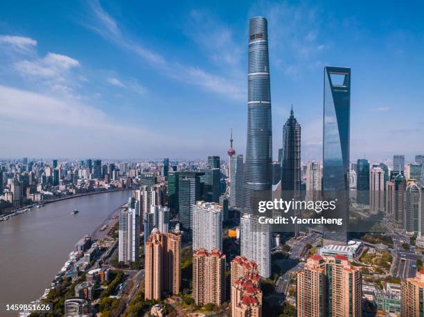 shanghai skyline,wide angle view - jin mao tower bildbanksfoton och bilder