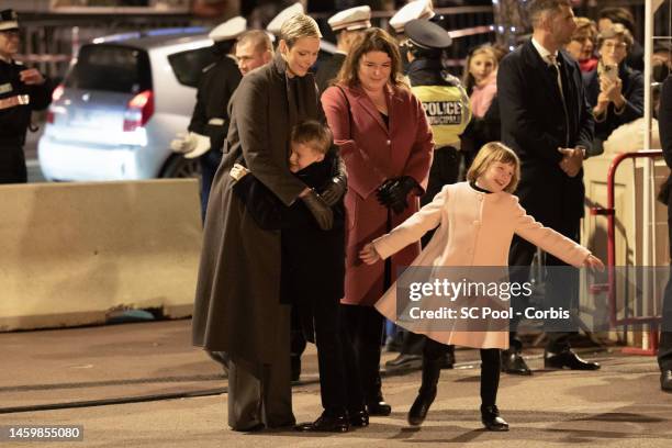 Princess Charlene of Monaco, Mélanie-Antoinette de Massy, Prince Jacques of Monaco and Princess Gabriella of Monaco attend the Ceremony Of The...