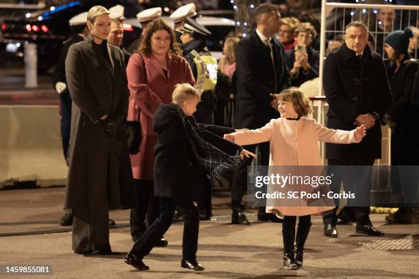 Princess Charlene of Monaco, Mélanie-Antoinette de Massy, Prince Jacques of Monaco and Princess Gabriella of Monaco attend the Ceremony Of The...