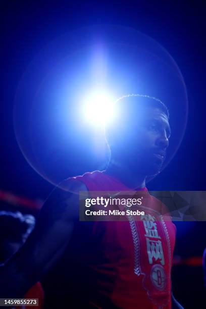 Kyrie Irving of the Brooklyn Nets is introduced prior to the game against the Detroit Pistons at Barclays Center on January 26, 2023 in New York...