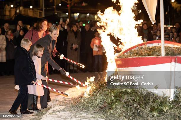 Prince Jacques of Monaco, Princess Gabriella of Monaco, Princess Charlene of Monaco and Mélanie-Antoinette de Massy attend the Ceremony Of The...