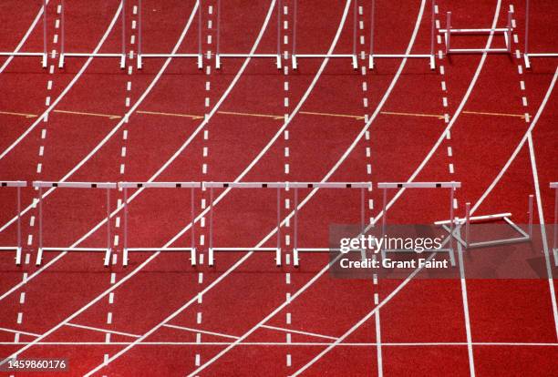 sports track lanes - hurdle stock pictures, royalty-free photos & images