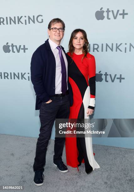 Bill Lawrence and Christa Miller attend the premiere of Apple TV+'s "Shrinking" at Directors Guild Of America on January 26, 2023 in Los Angeles,...
