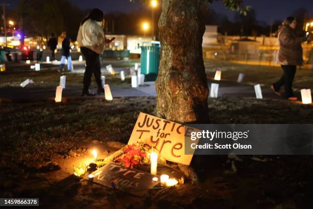 People attend a candlelight vigil in memory of Tyre Nichols at the Tobey Skate Park on January 26, 2023 in Memphis, Tennessee. 29-year-old Tyre...