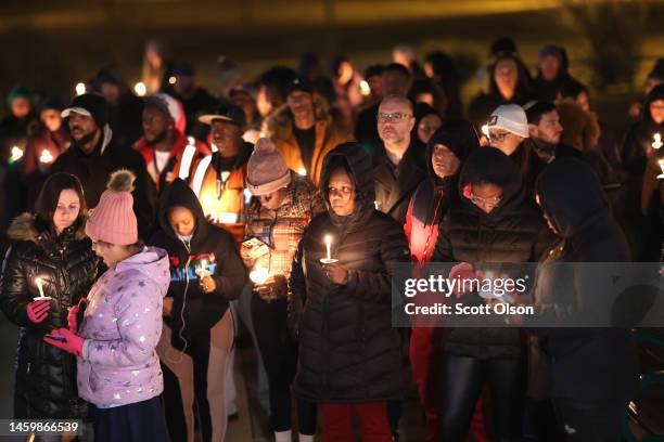 People attend a candlelight vigil in memory of Tyre Nichols at the Tobey Skate Park on January 26, 2023 in Memphis, Tennessee. 29-year-old Tyre...