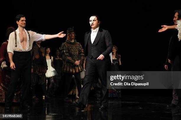 Ben Crawford , as "The Phantom", takes his curtain call at the 35th anniversary performance of Andrew Lloyd Webber's "The Phantom of the Opera" on...