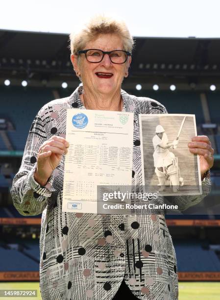 Margaret Jennings is seen during Australian Cricket Hall of Fame Announcement at Melbourne Cricket Ground on January 27, 2023 in Melbourne, Australia.