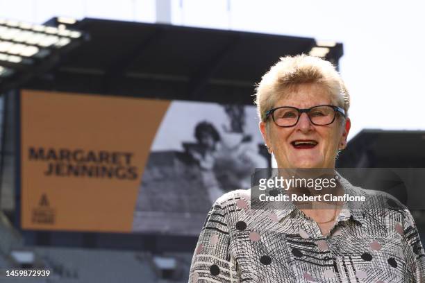 Margaret Jennings is seen during Australian Cricket Hall of Fame Announcement at Melbourne Cricket Ground on January 27, 2023 in Melbourne, Australia.
