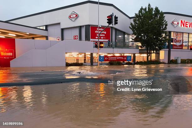 General view of a flooded Victoria Street on January 27, 2023 in Auckland, New Zealand. Heavy rainfall, the most rain ever recorded in one day...