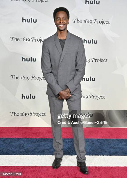 Edi Gathegi attends the Los Angeles Red Carpet Premiere Event for Hulu's "The 1619 Project" at Academy Museum of Motion Pictures on January 26, 2023...