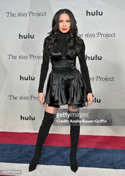 Jurnee Smollett-Bell attends the Los Angeles Red Carpet Premiere Event for Hulu's "The 1619 Project" at Academy Museum of Motion Pictures on January...