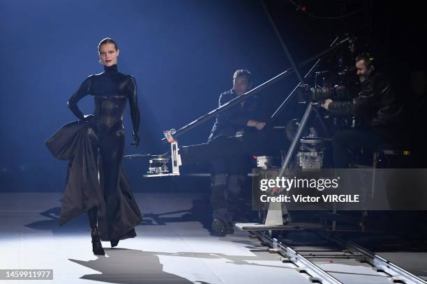 Eva Herzigova walks the runway during the Mugler Ready to Wear Fall/Winter 2023-2024 fashion show as part of Paris Fashion Week on January 26, 2023...