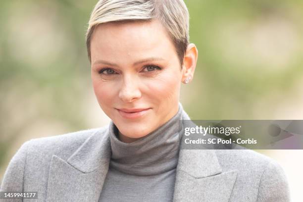 Princess Charlene of Monaco attends the Ceremony Of The Sainte-Devote on January 27, 2023 in Monaco, Monaco.