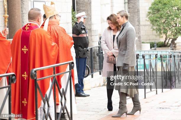 Princess Charlene of Monaco attends the Ceremony Of The Sainte-Devote on January 27, 2023 in Monaco, Monaco.