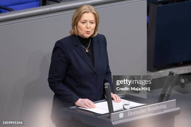 President of the Bundestag Baerbel Bas speaks during a special session of the Bundestag to commemorate victims of the Nazis during Holocaust...