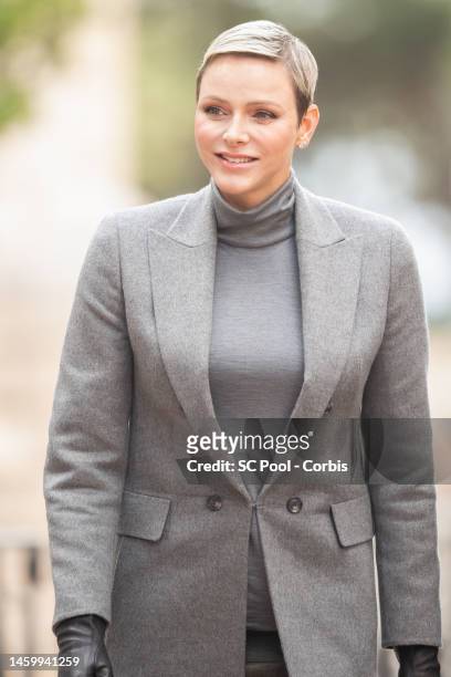 Princess Charlene of Monaco attends the Ceremony Of The Sainte-Devote on January 27, 2023 in Monaco, Monaco.