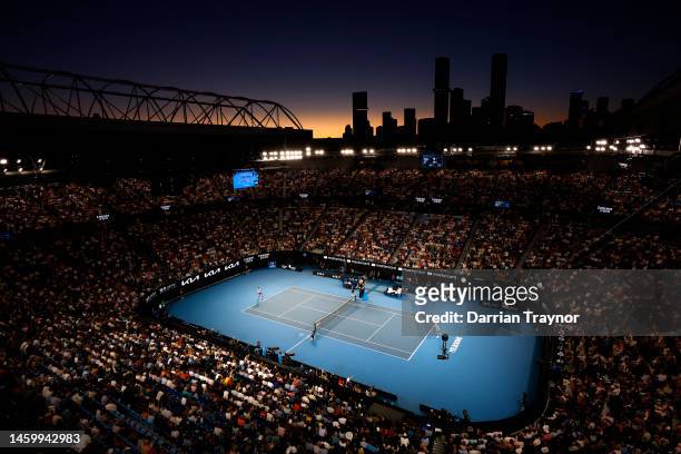 General view of the Semifinal singles match between Novak Djokovic of Serbia and Tommy Paul of the United States during day 12 of the 2023 Australian...