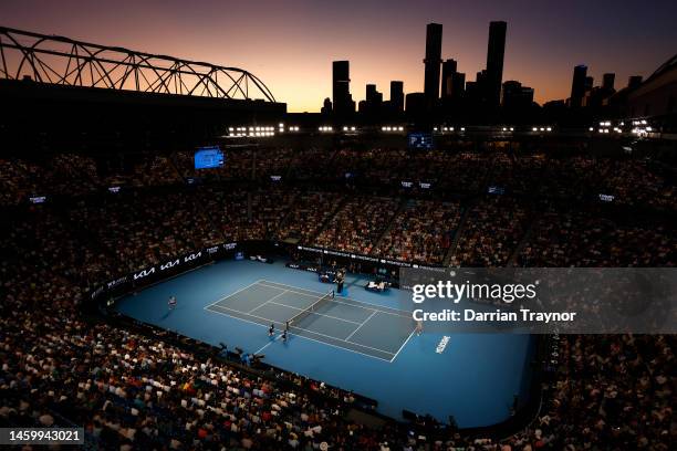 General view of the Semifinal singles match between Novak Djokovic of Serbia and Tommy Paul of the United States during day 12 of the 2023 Australian...