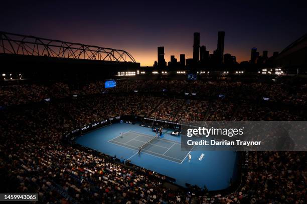 General view of the Semifinal singles match between Novak Djokovic of Serbia and Tommy Paul of the United States during day 12 of the 2023 Australian...