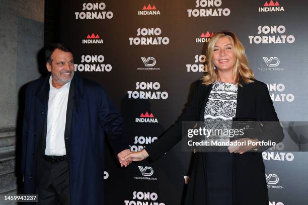 Italian journalist Myrta Merlino with her husband Marco Tardelli attends the preview of Sono Tornato movie. Rome , January 29th, 2018.