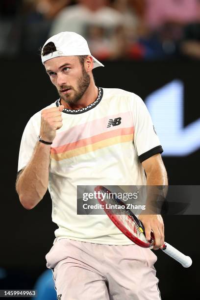 Tommy Paul of the United States reacts in the Semifinal singles match against Novak Djokovic of Serbia during day 12 of the 2023 Australian Open at...