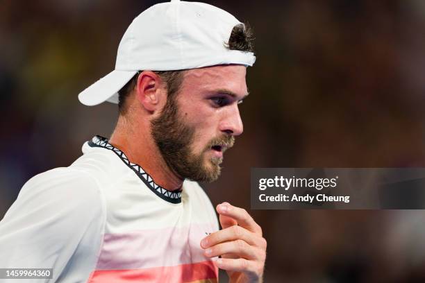 Tommy Paul of the United States looks on in the Semifinal singles match against Novak Djokovic of Serbia during day 12 of the 2023 Australian Open at...