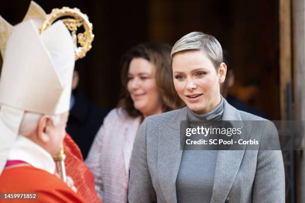 Princess Charlene of Monaco attends the Ceremony Of The Sainte-Devote on January 27, 2023 in Monaco, Monaco.