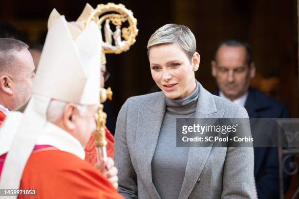 Princess Charlene of Monaco attends the Ceremony Of The Sainte-Devote on January 27, 2023 in Monaco, Monaco.
