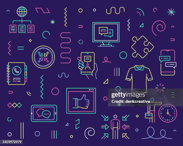 line icon set & pattern for support & feedback - seeing double stock illustrations