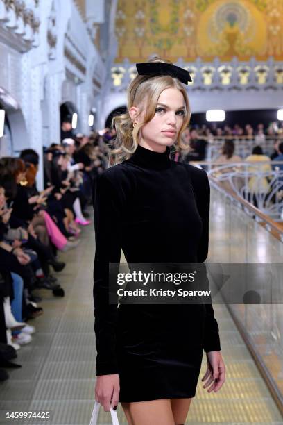 Daphne Groeneveld walks the runway during the Patou Autumn/Winter 2023 show at La Samaritaine on January 27, 2023 in Paris, France.