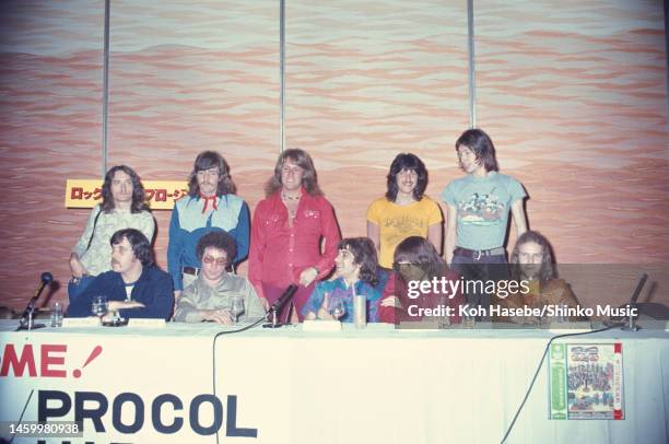 Rock bands Procol Harum and Ten Years After at a joint press conference and photo shoot at Hilton Hotel in Tokyo, Japan, May 1972. Procol Harum:...