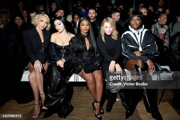 Christine Quinn, Charlie XCX, JT, Kylie Minogue and The Symone attend the Mugler Fall Winter 2022/23 Haute Couture show at Grande Halle de La...